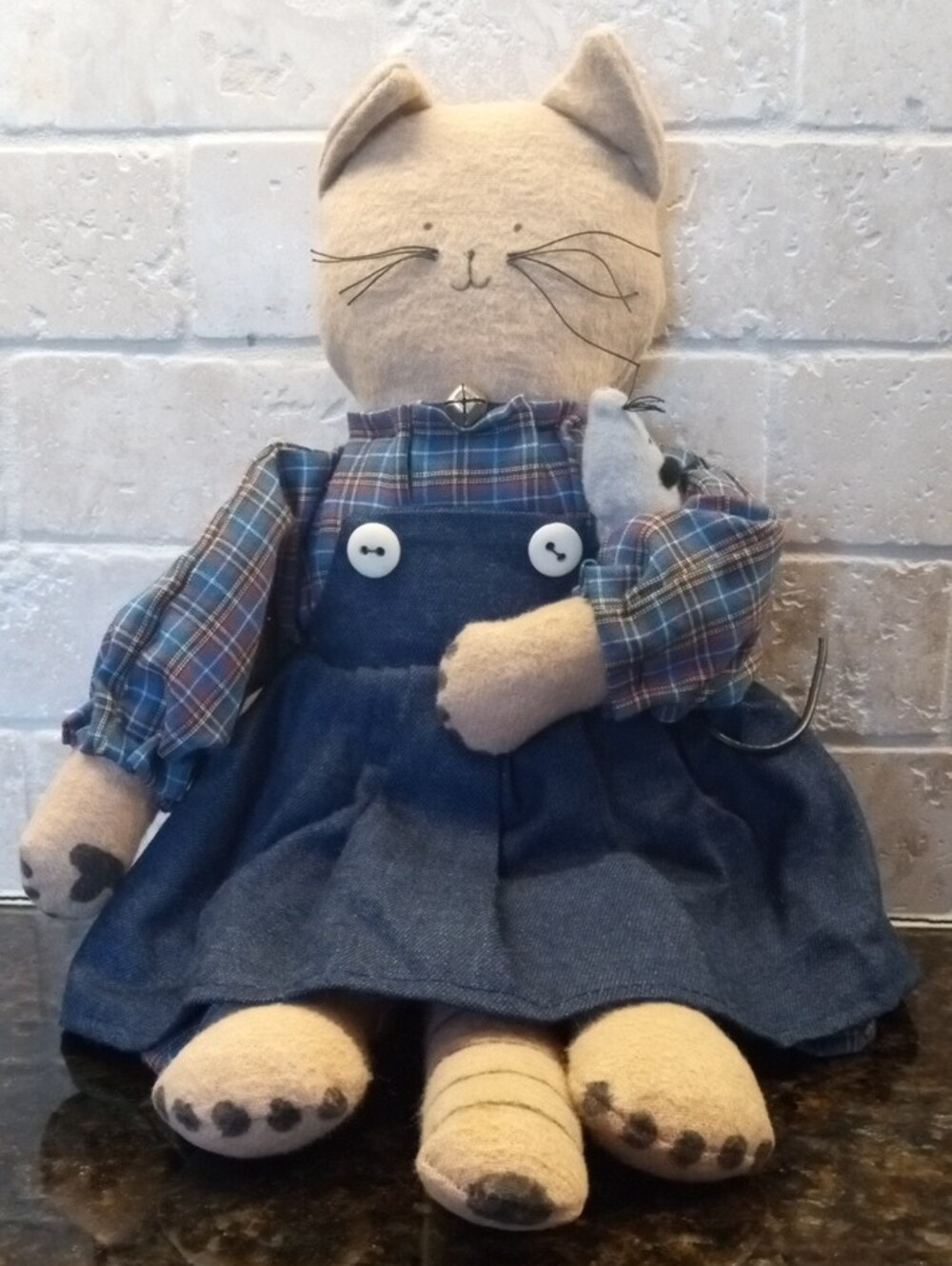 Primitive Folk Art Cat And Mouse Doll